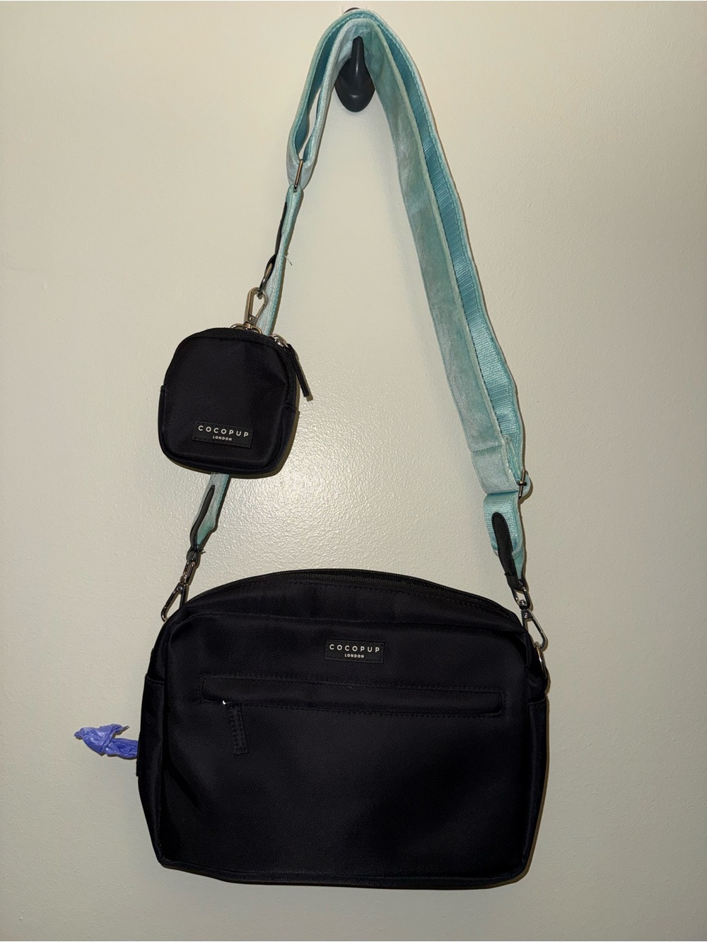 COCOPUP Black Crossbody Bag with Mint and brown Shoulder Strap